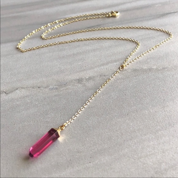Oxblood 14K Gold Crystal Necklace - Picture 3 of 6
